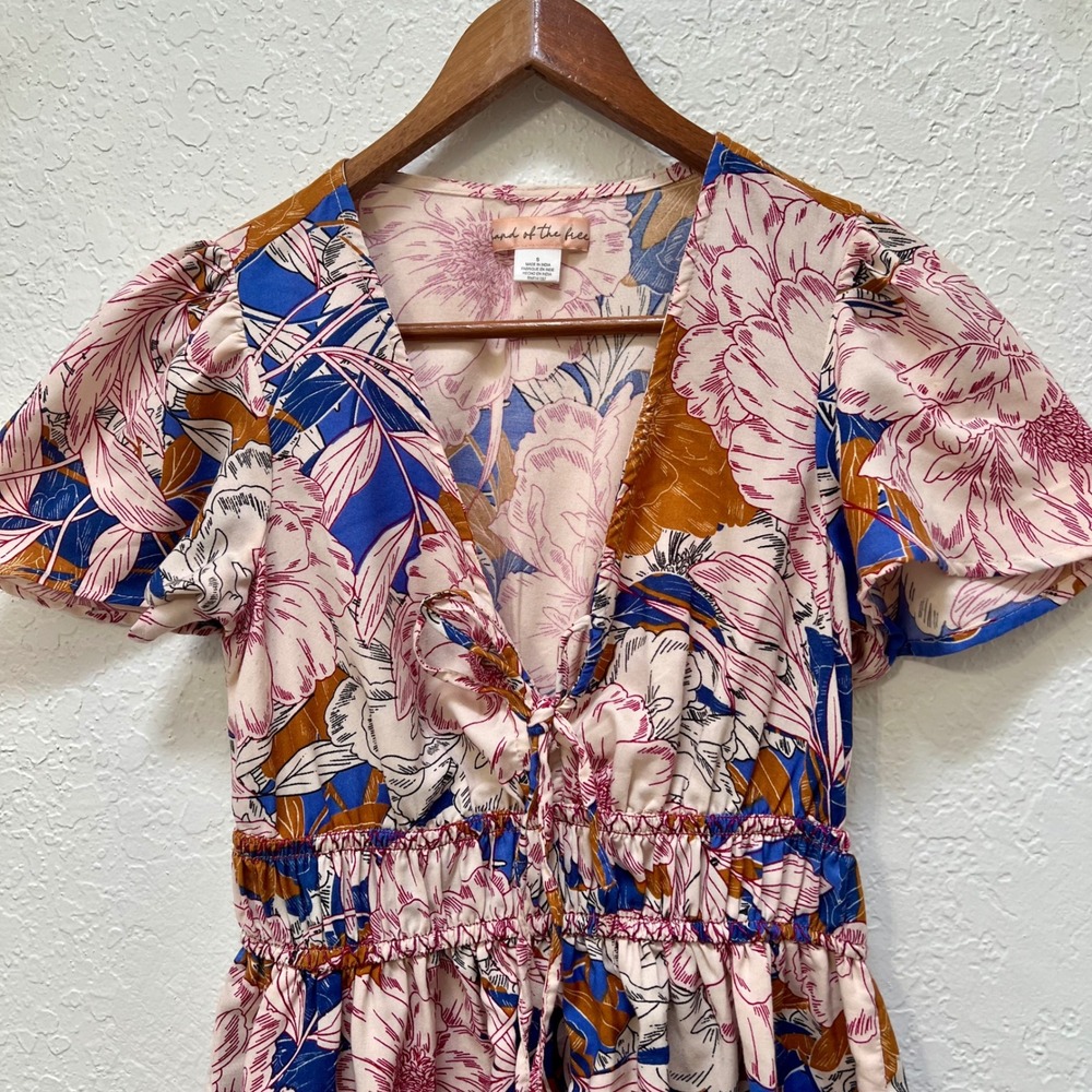 Band of the Free Floral Smocked Waist Mini Dress Pink S Boho Summer Festival - Picture 2 of 7